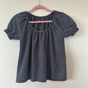Madewell, Blue/White, Puff Sleeve Peasant Top, Size S